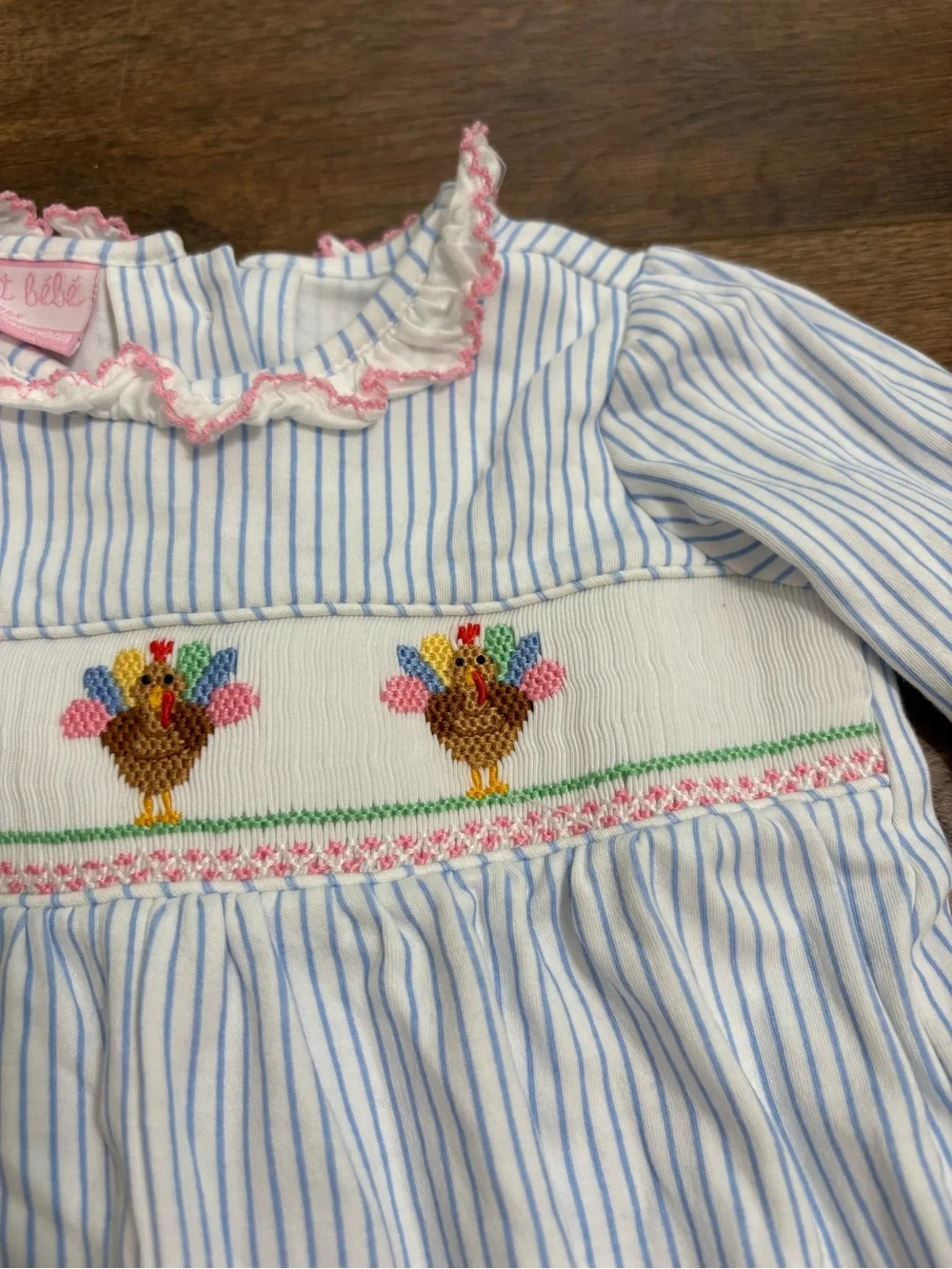 Petit Bebe Smocked Turkey Thanksgiving Romper 3M